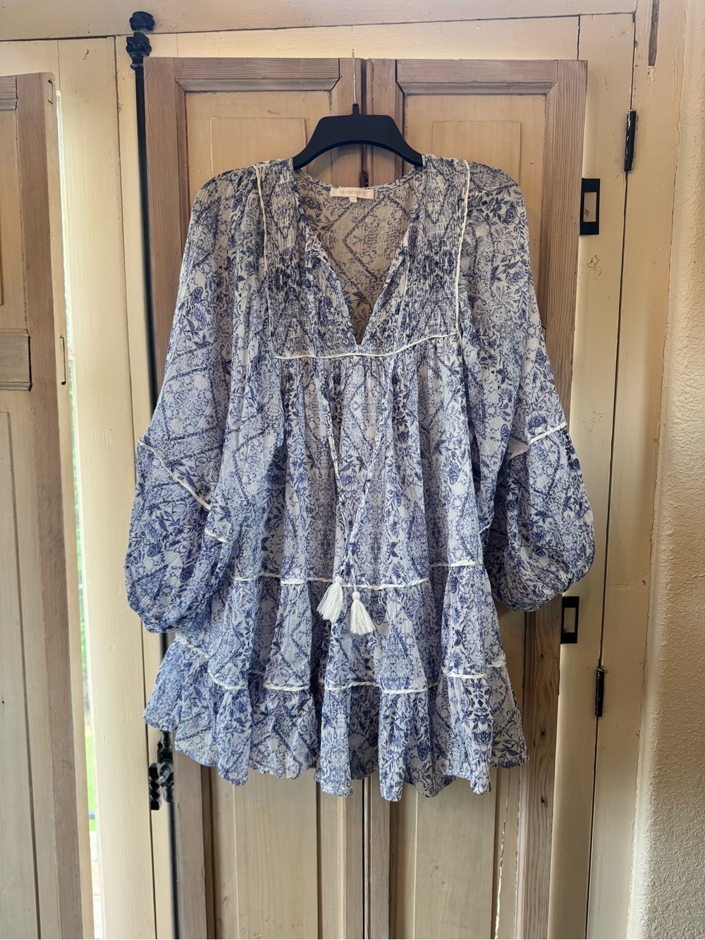 Olivaceous Blue Floral Tiered Peasant Tunic